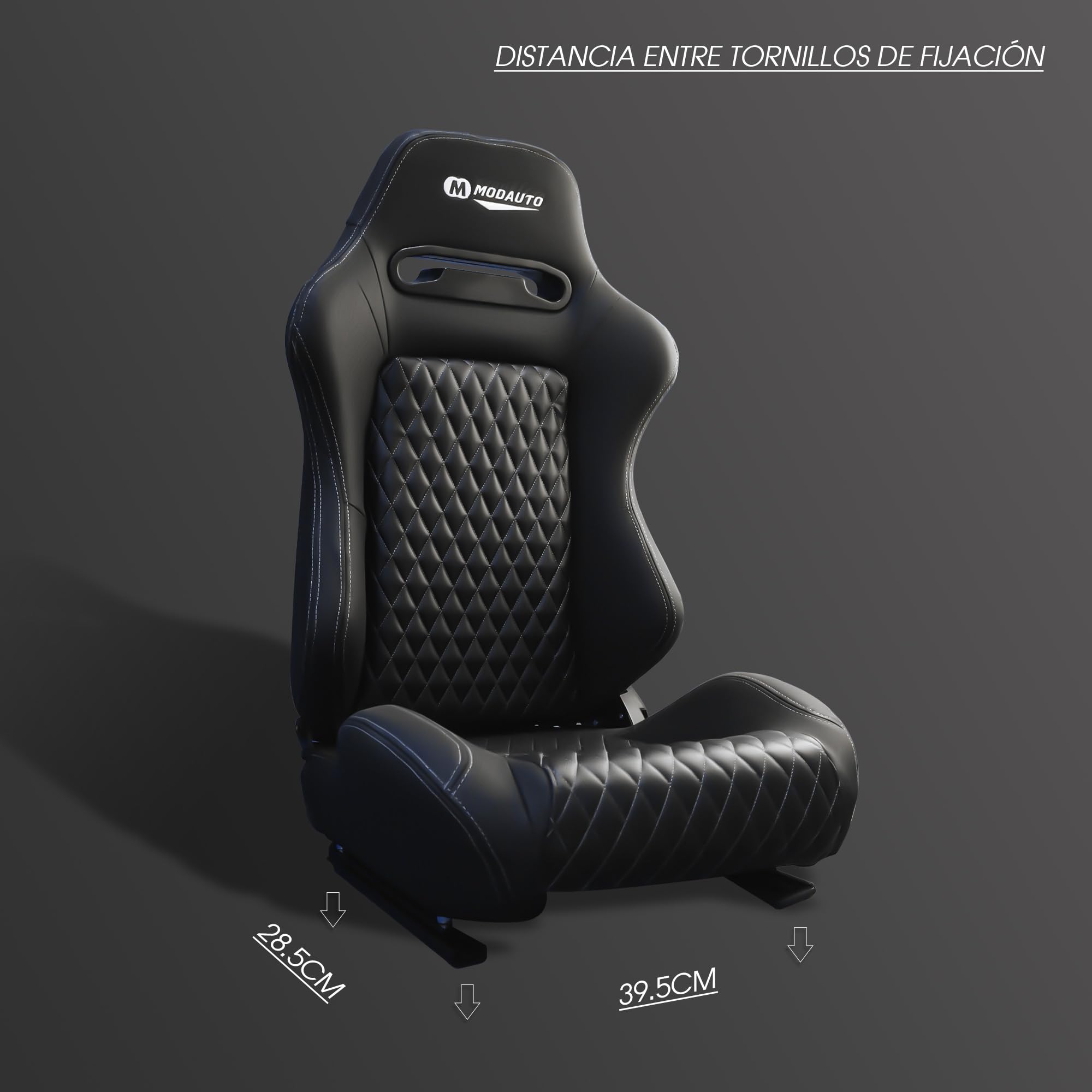 M MODAUTO Asiento Deportivo Coche,Semibaquet Deportivo Ajustable,Adaptable para Coches,Ríeles Incluidos,para Coche y Simulador de Conducción,Modelo M-N590L,Negro y Costura Blanca Logo