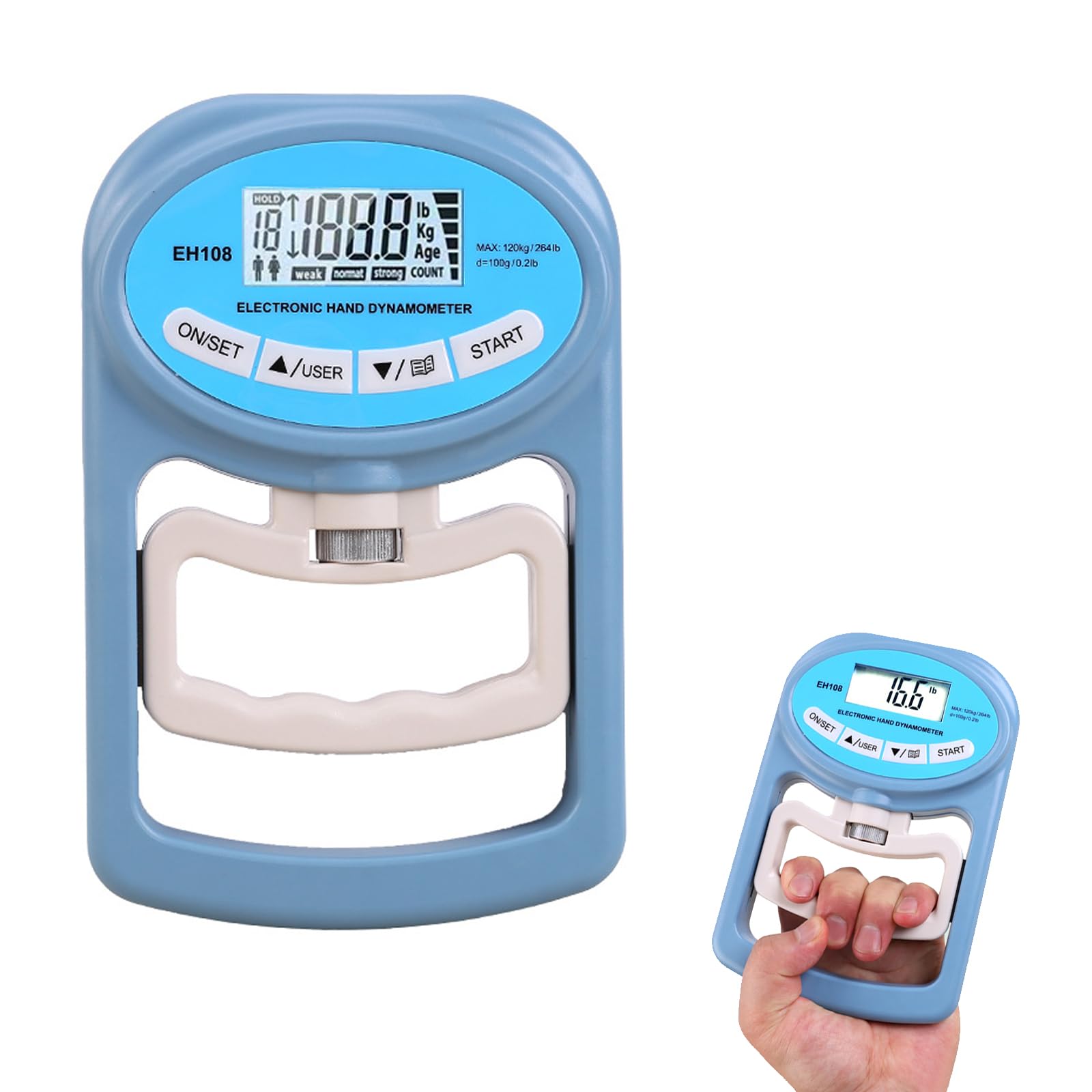 Dinamometro Digitale Per Forza Di Presa - 120kg, Schermo LED, Ricarica USB, Nero - Foto 8