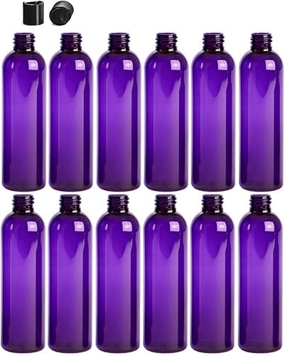 Premium Essential Oil Botellas redondas Cosmo de 8 onzas, de plástico PET vacías, rellenables, sin BPA, con tapas de disco negras (paquete de 12)
