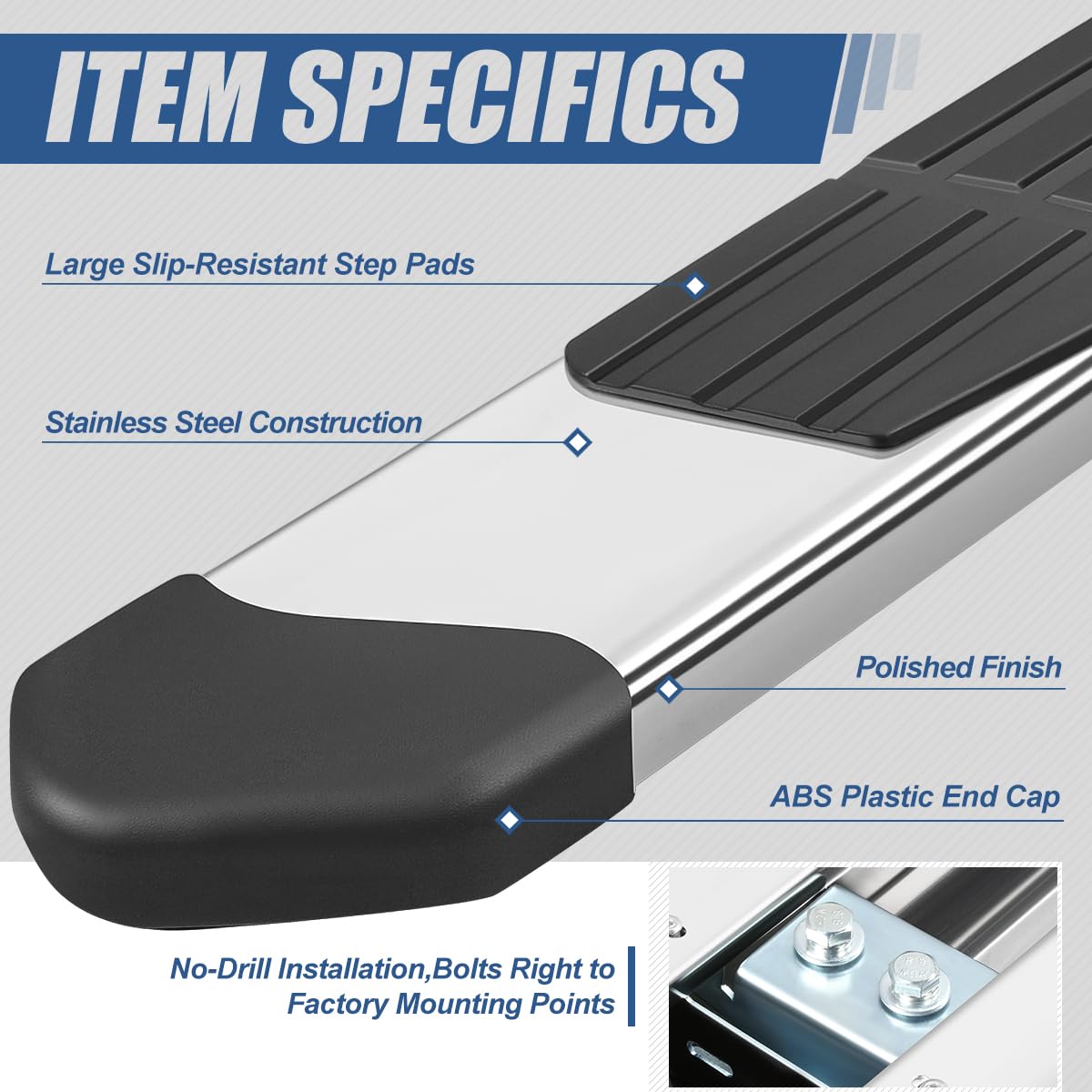 Auto Dynasty Running Boards 6 Inches Flat Side Steps Nerf Bar for Truck Compatible with Tundra Crew Cab 4-Door 2022-2024, Stainless Steel, Chrome Polished