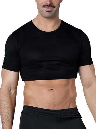 Mens Undershirts Muscle Fit Crop Top Short Sleeve T-Shirt | Good stretchy and Light weight, Slim Fit, Daily Use, Gym Workout Running Bodybuilding, Weight Training