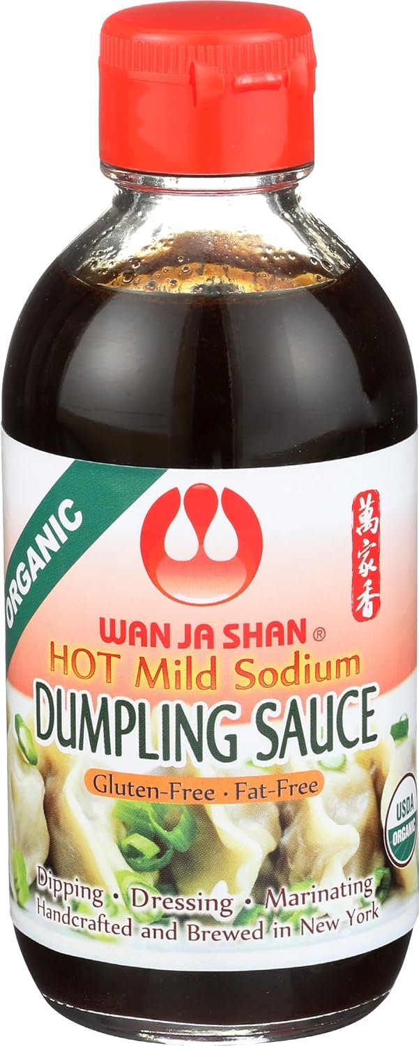 Wan Ja Shan Organic Dumpling Sauce 6.7 Oz, Pack of 2, GLUTEN FREE, FAT FREE, MILD SODIUM Great for Dumpling Dipping-Gyoza Dipping, MADE IN USA (Hot)