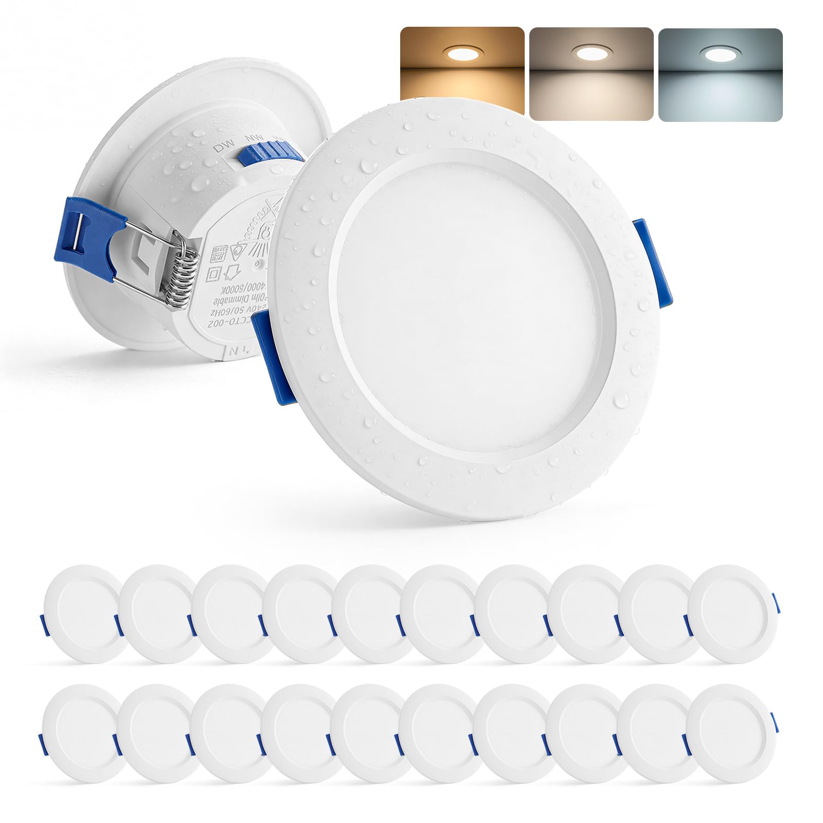 Gr4tec LED Einbaustrahler 55mm-68mm Lochmaß, 4W LED Spots 230V, 20er Set | Warmweiß Neutralweiß Kaltweiß Spots Deckenleuchte, 30mm Ultraflach, 320LM, IP44 Deckenspots Einbauspots für Badezimmer Küche