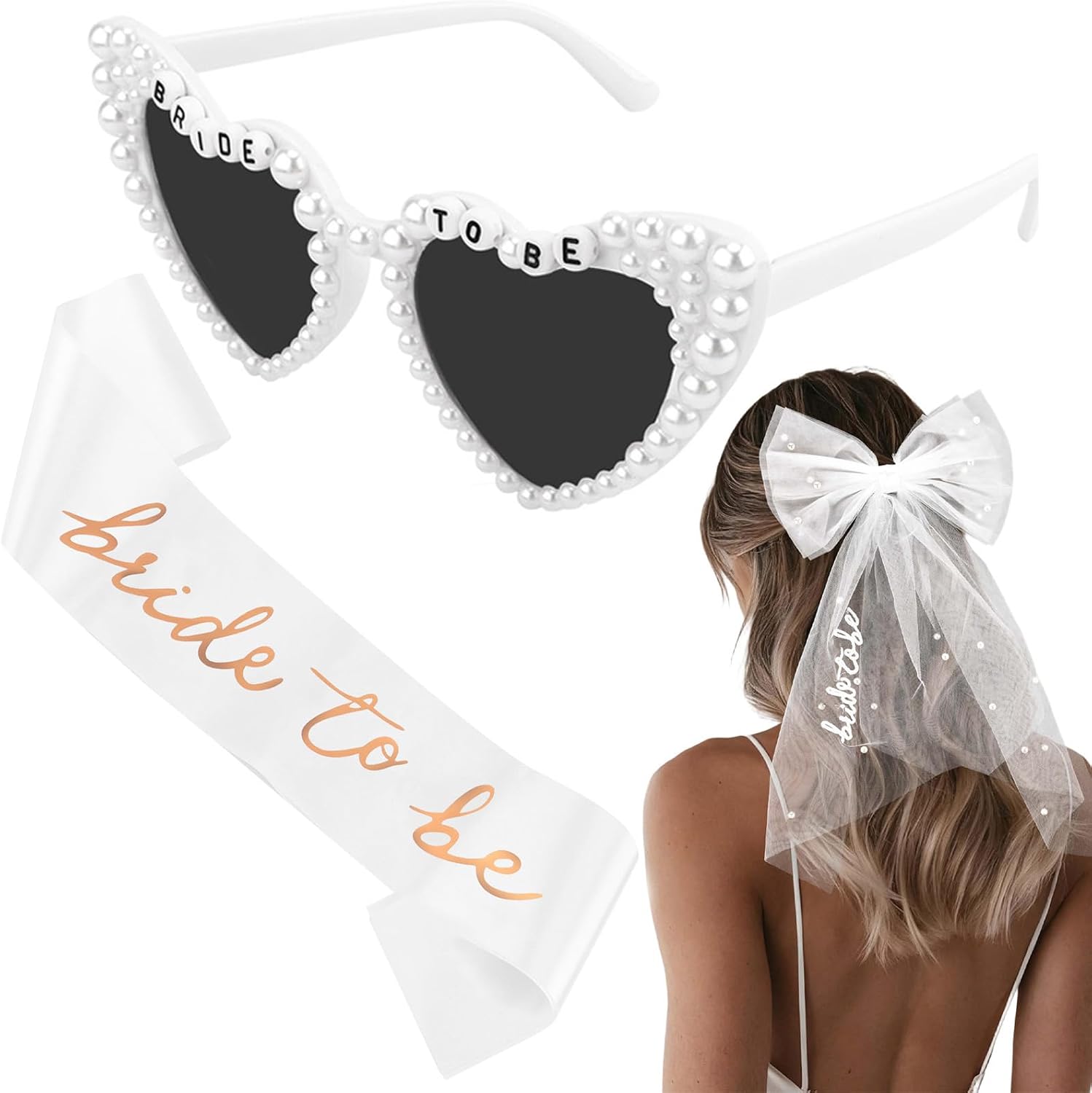 Chanaco Bride Sash Bachelorette Party Accessories Bride to Be Sunglasses Wedding Bow Veil Engagement Decorations