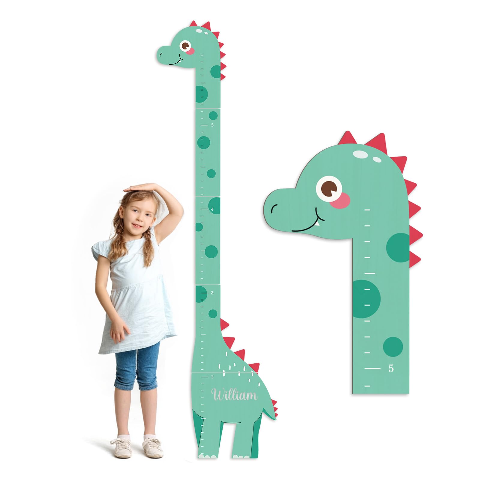 Woodemon Personalized Name Growth Chart, Dinosaur Wooden Height Chart, Thick Height Measuring Board, Kids Height Tracker for Nursery Decor, Baby Boy