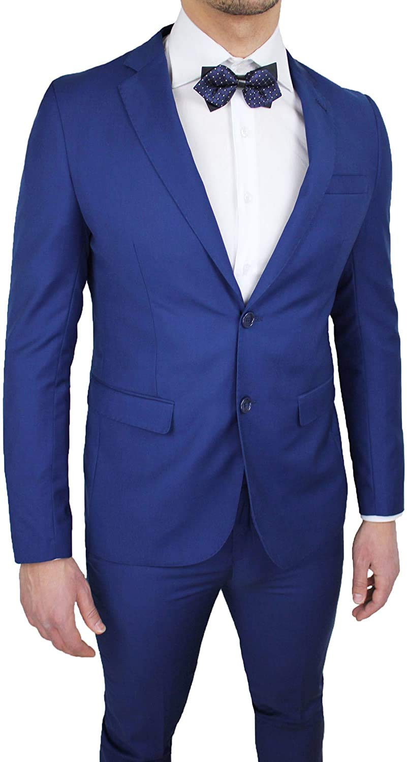 Abito Completo Uomo Sartoriale Blu Slim Fit Aderente Nuovo Elegante Cerimonia