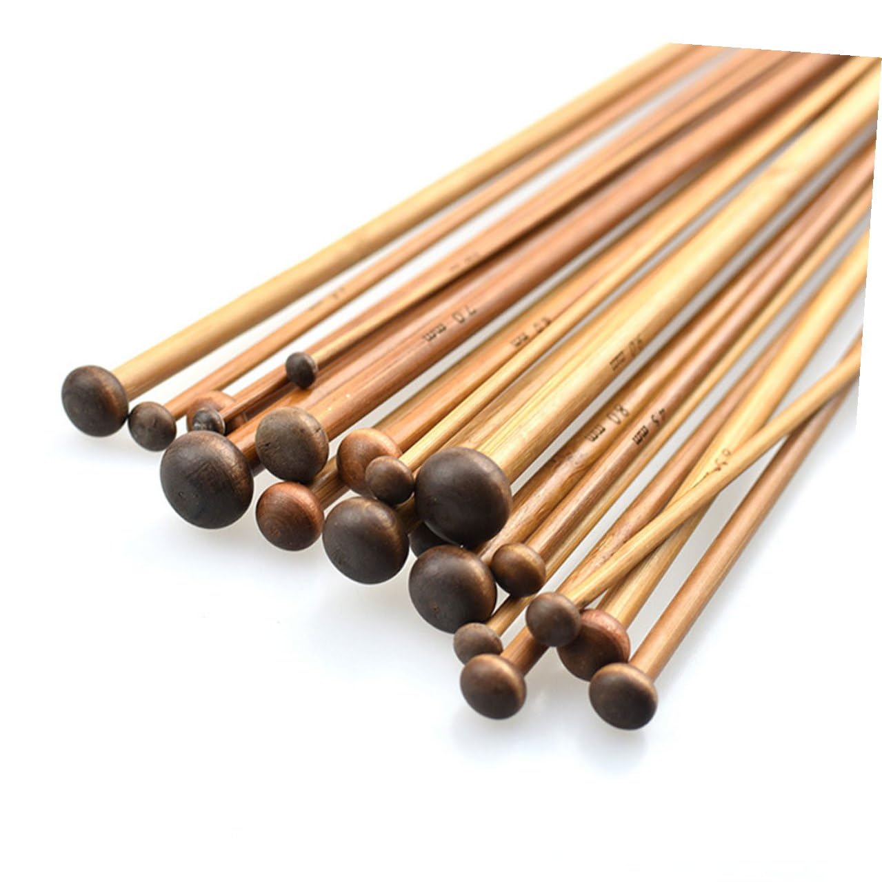 LOLIPPYY Juego de 18 Pares de Agujas de Tejer Rectas de 35 CM Sola Punta Madera de Bambú Oscura Accesorios para Tejer Suéteres Largos y Costura DIY