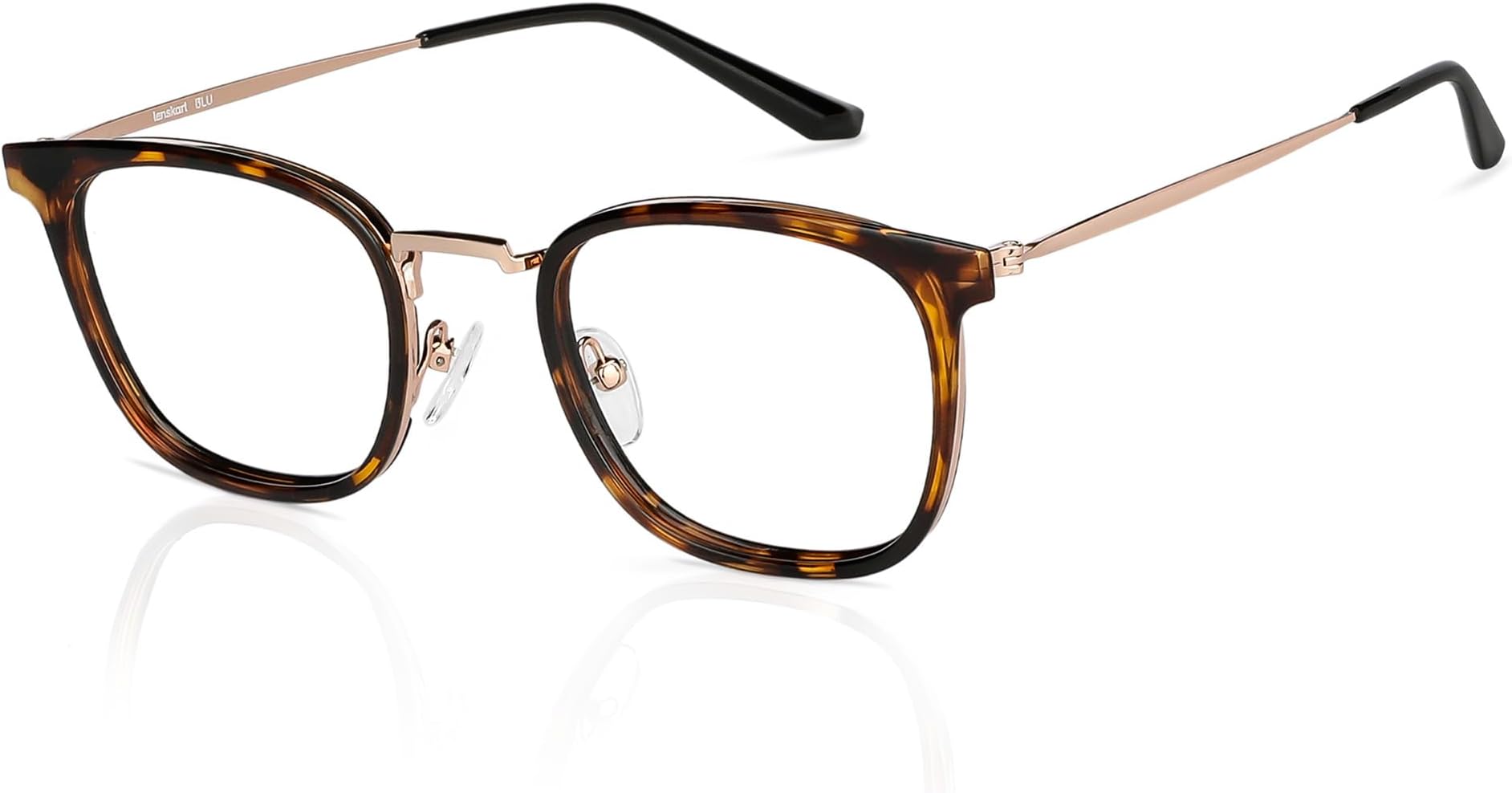 Lenskart Blu | Bluecut & Antiglare Computer Eyeglasses | Gold Full Rim Square Shape | For Men & Women | Medium | LB E13529, Black, Large, Black, Large