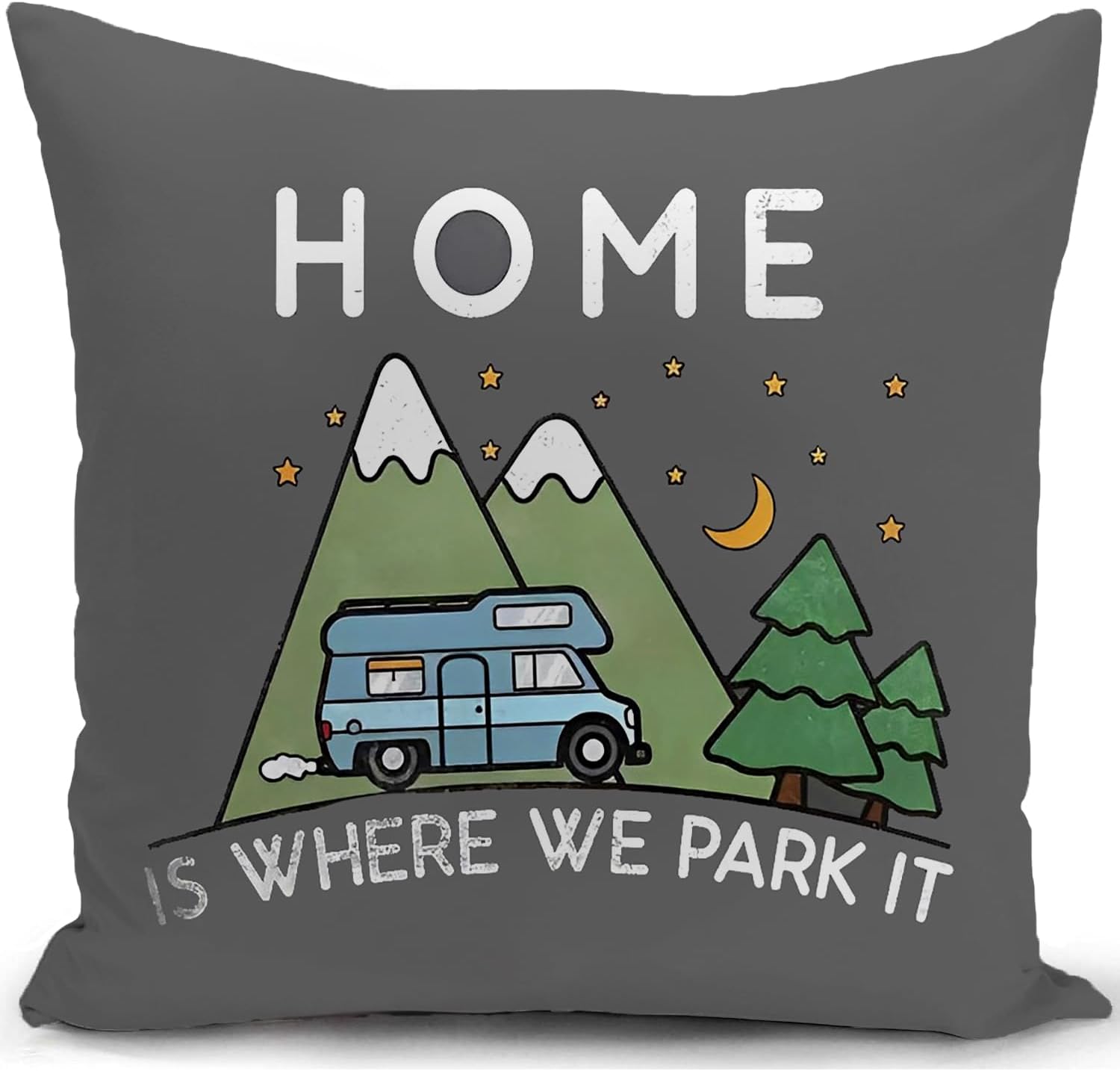 HUASHUZI Cushion Cover Campervan Aaccessories uk Gifts Camper Motorhome Gadgets Grey Caravan Camping Home is Where We Park it Pillow Cover Decor Home Decorate for Holiday Couch Bed Sofa 18"x18"
