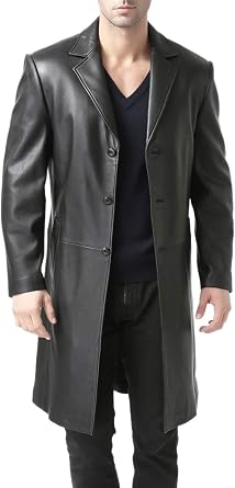 BGSD Men Francis Lambskin Leather Long Walking Coat Also available in Big and Tall and Short