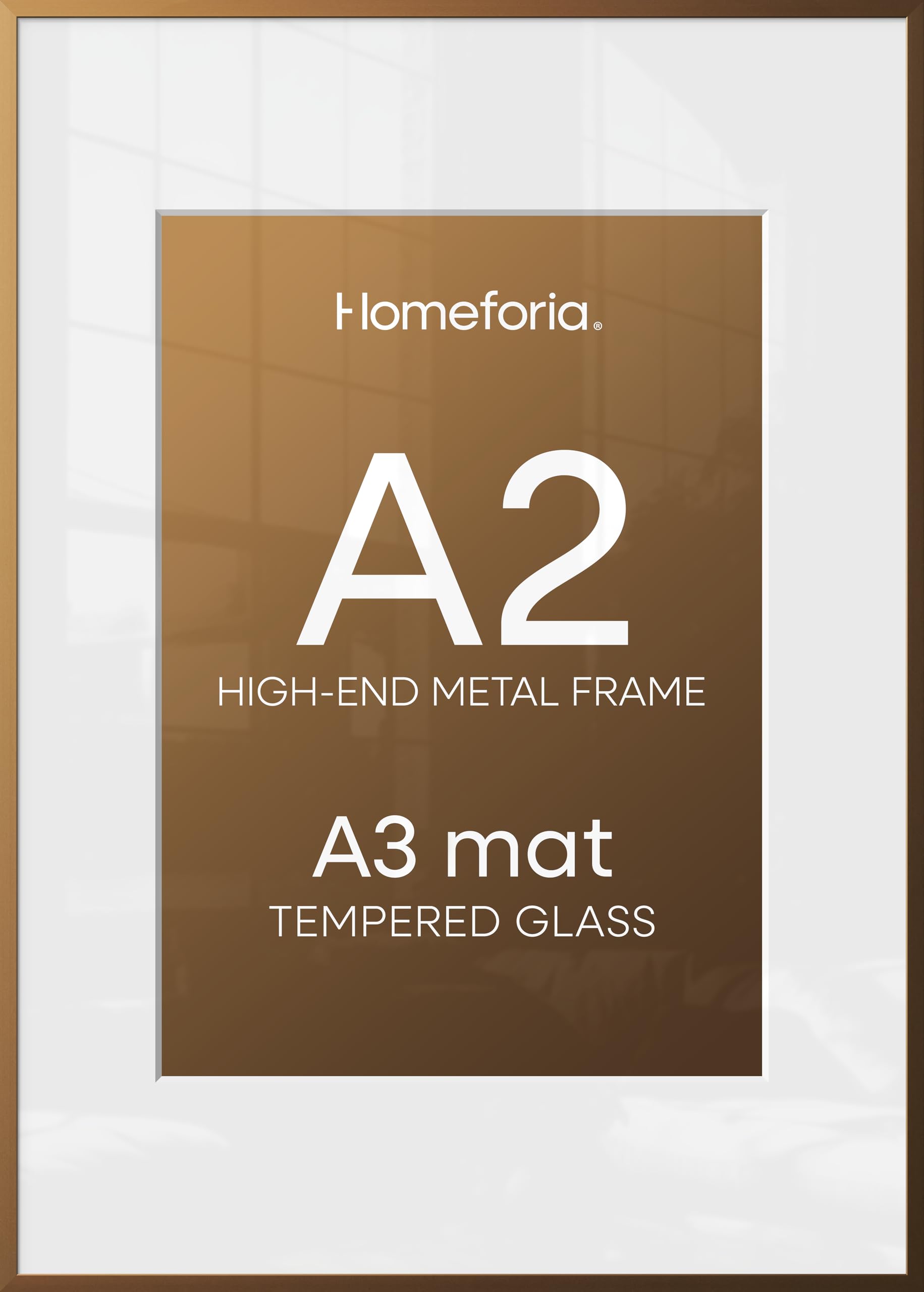 Homeforia A2 Bronze Picture Frame, High-End Metal, A3 Mat, Glass | High End Aluminum, Tempered Glass, Acid-Free A3 Removable Mat, A2 Edge-to-Edge Display, Wall Kit, Set Of 2