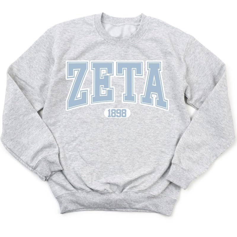 Kite and Crest Zeta Tau Alpha Sweatshirt - Zeta White Athletic Sorority Crewneck Sweatshirt