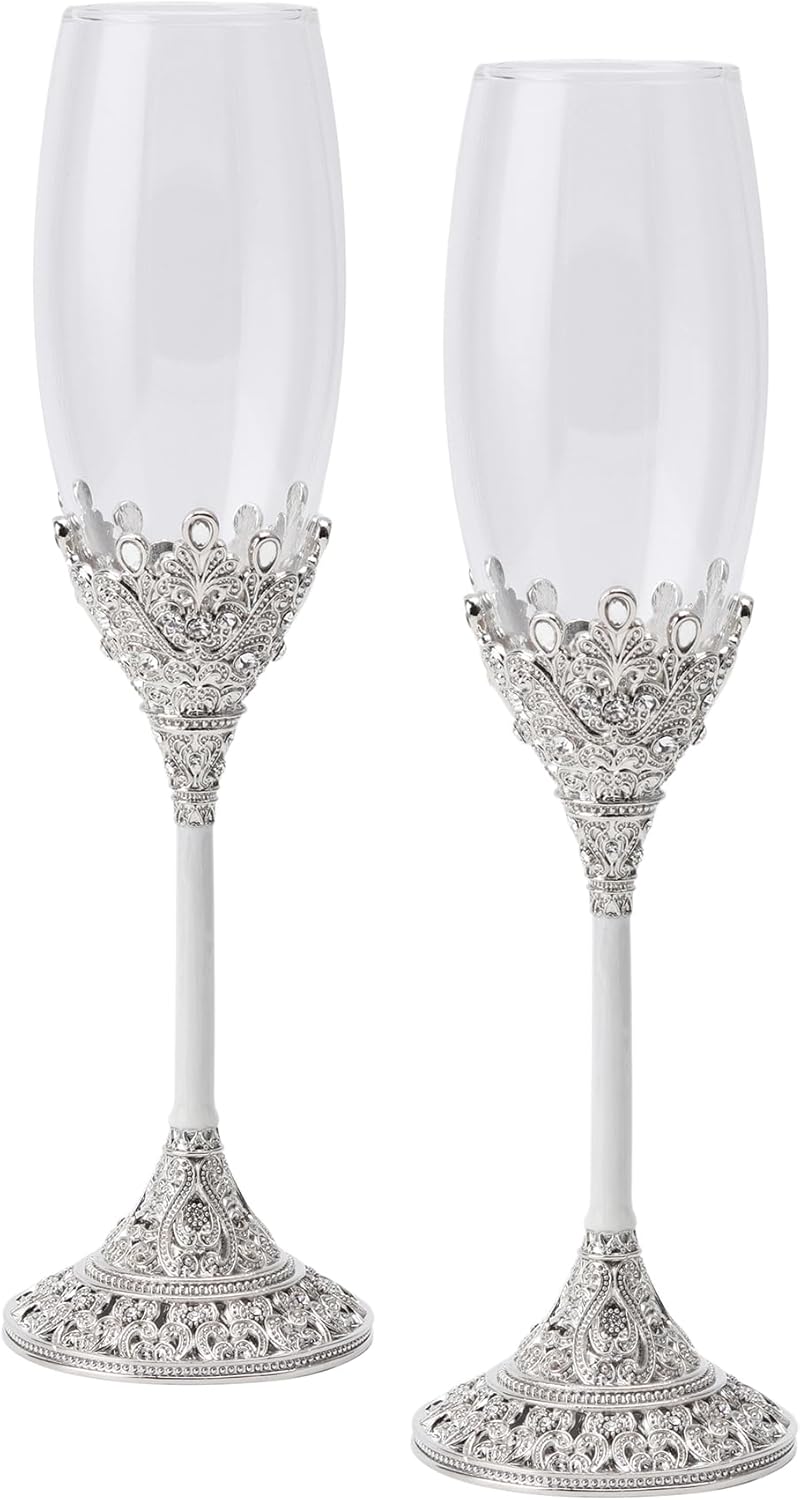 LASODY Crystal Set Champagne Flutes - Wedding Glasses for Bride & Groom - Toasting Cups Gift Sets for Couples - Engagement, Wedding, House Warming Gift - Image 3