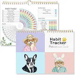 Rastreador de hábitos diários com adesivo, rastreador de hábitos, diário de hábitos com encadernação em espiral, 28 x 21 cm