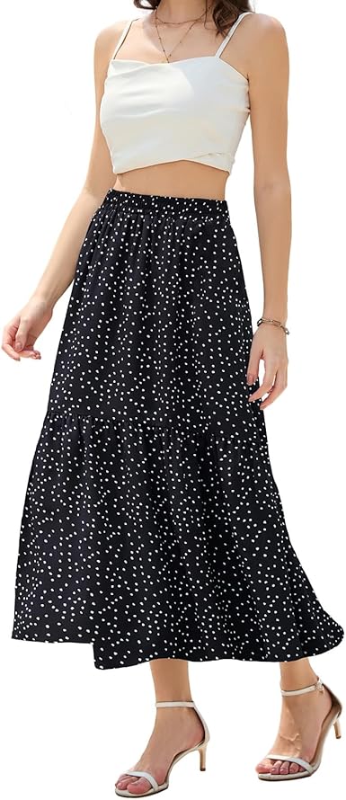 Maxi Skirts for Women with Pockets Long Midi Length Casual Skirt for Holiday