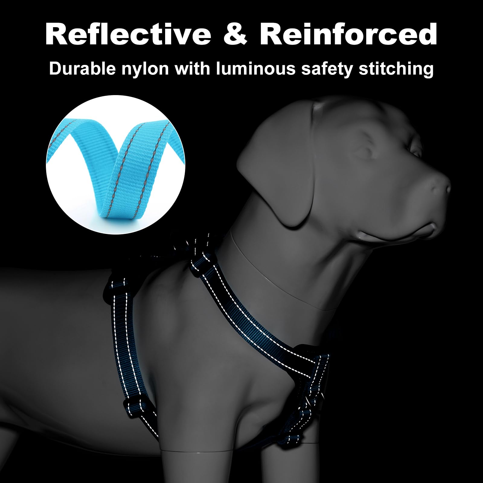 Plutus Pet Adjustable No Pull Dog Harness with Leather Accents, Heavy Duty Reflective Nylon Vest for Training Hiking - Image 4