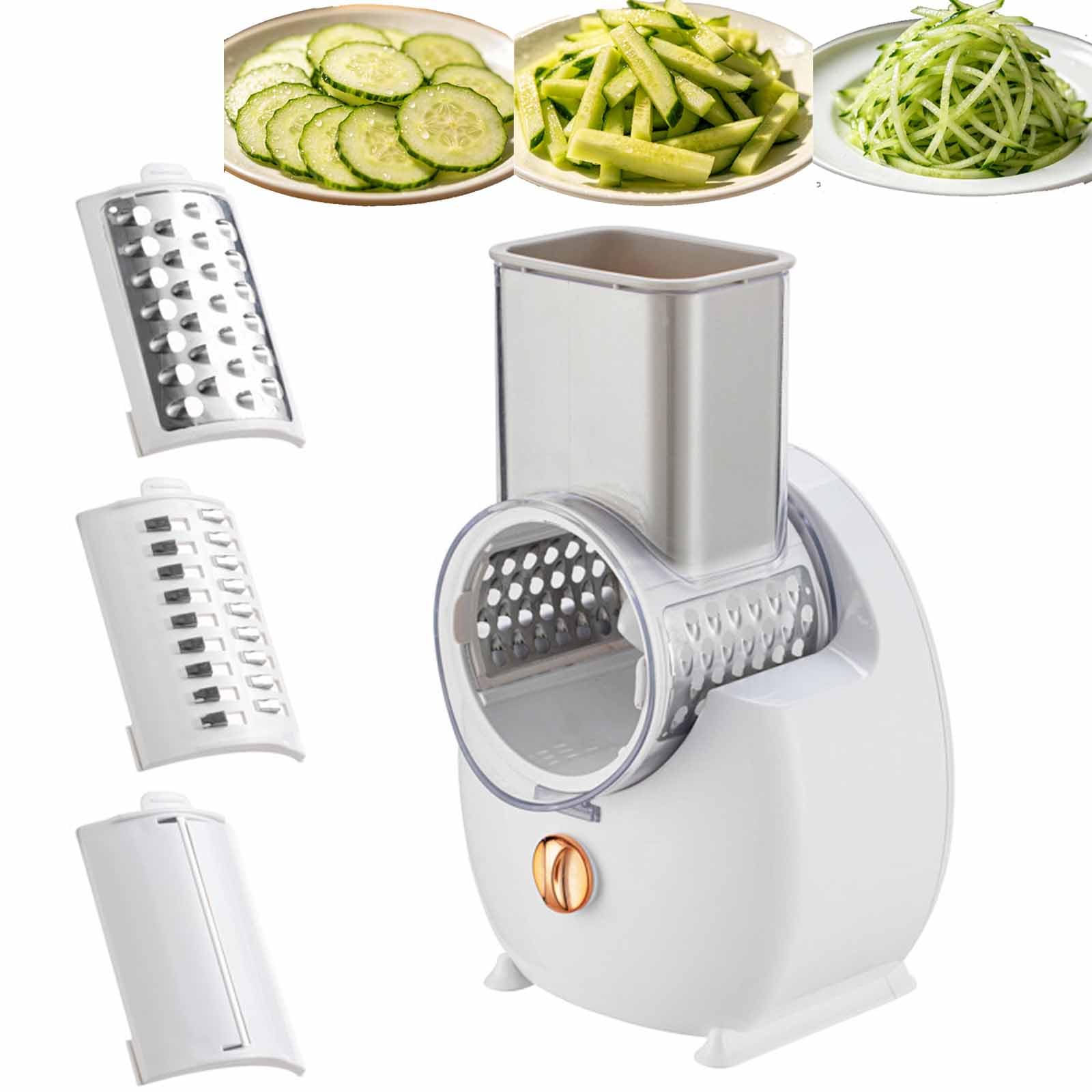 LIULIQ Electric Cheese Grater, 50W Electric Vegetable Slicers, Rotary Grater With 3 Different Shapes of Blades, Detachable Design&One-click operation for Cheeses, Fruits, Vegetables and Nuts