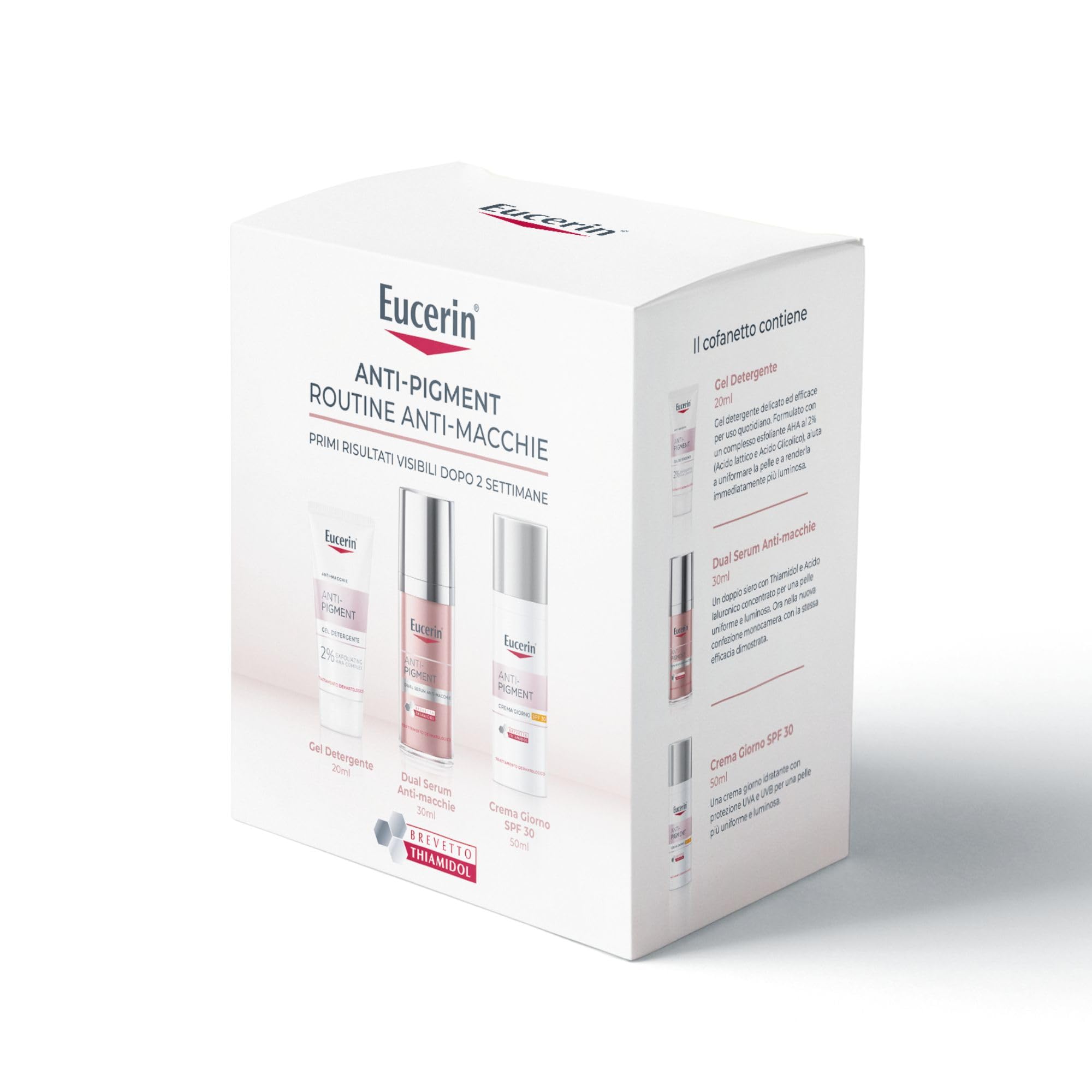 Eucerin Skincare Kit Anti-Pigment Routine Anti-Macchie, Cofanetto regalo donna beauty antimacchie con Siero Viso Dual Serum 30 ml, Crema Giorno SPF30 50 ml e Mini Gel Detergente Viso 200 ml