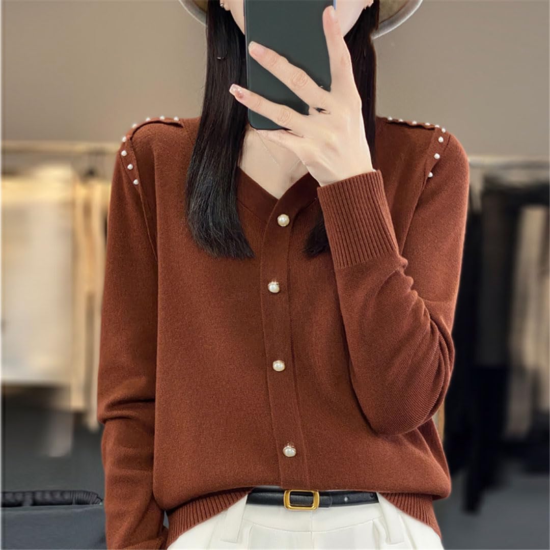 Chaqueta De Punto De Manga Larga con Botones Y Cuello En V para Mujer