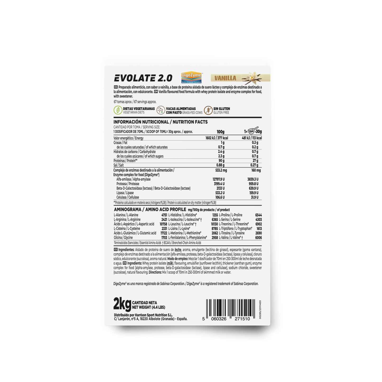 HSN Aislado de Proteína de Suero CFM Evolate 2.0 | Vainilla 2Kg | Whey Protein Isolate 90% + Enzimas DigeZyme® | No Incluye Dosificador | No-GMO, Vegetariano, Sin Gluten ni Soja