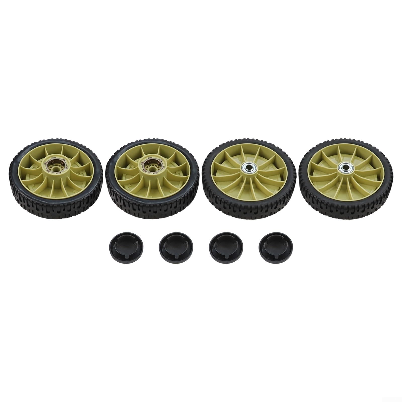 Kit di ruote di ricambio per tosaerba Honda da 200 mm, ruote anteriori e posteriori, confezione da 4 con struttura in metallo e plastica, include 2 ruote anteriori, 2 ruote posteriori e