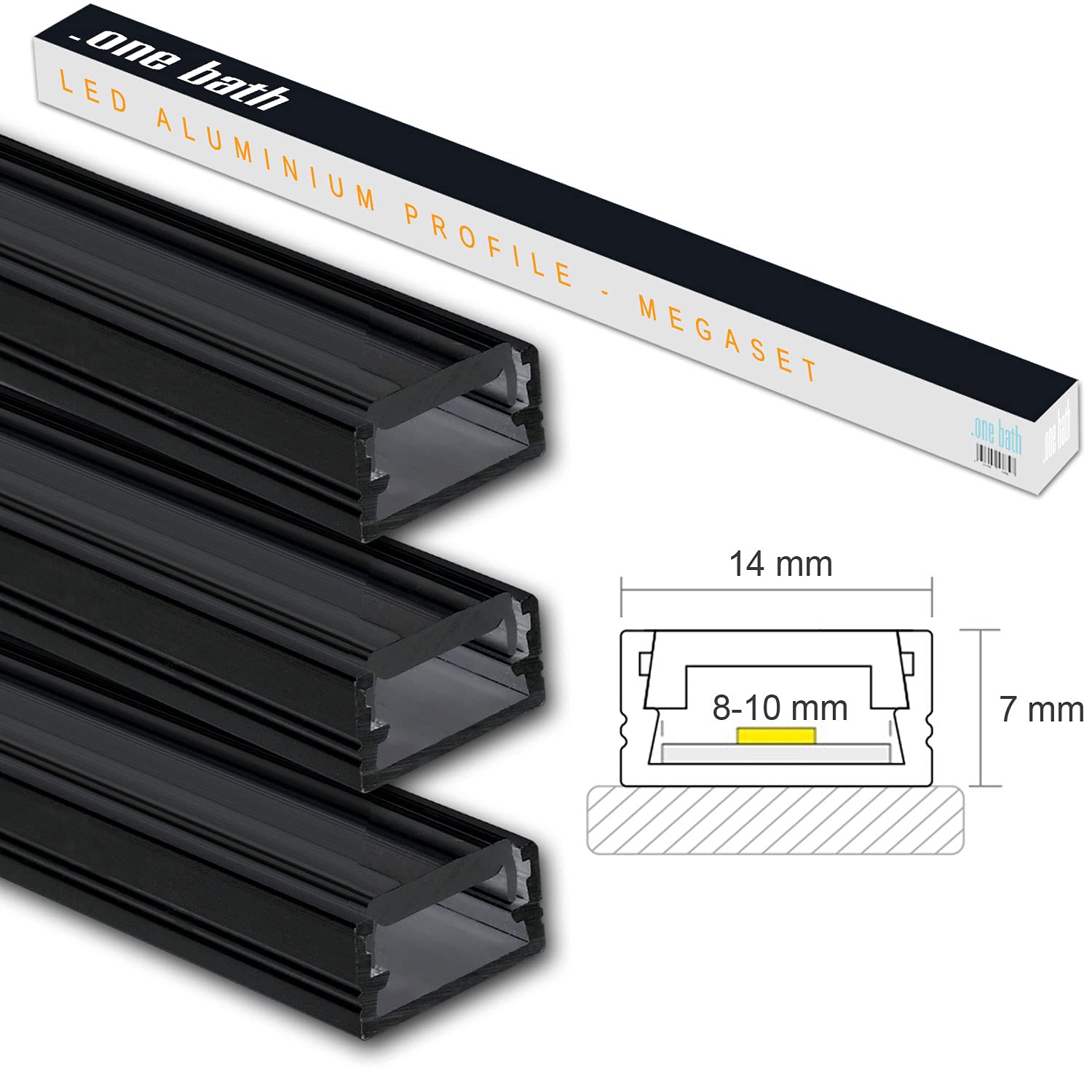 LED Aluprofil 2m am Stück I LED Alu Profile 3x2m Schwarz I Aluminiumprofil für LED Stripes I Lichtleiste I Aufputz I Innen- und Außenbereich