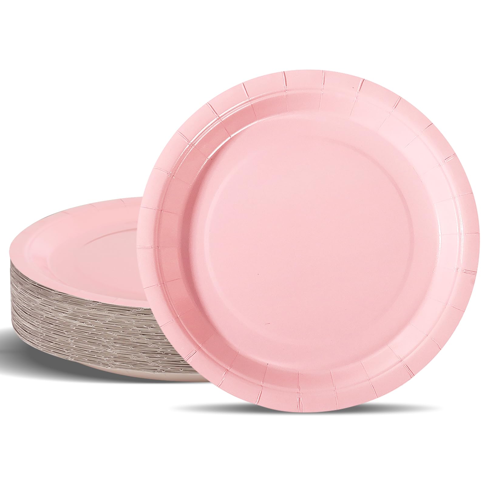 PYAILI Party Paper Plates, 50-Pack Disposable Morandi Pink Plates, Foil Polka Dots, 23 Centimetres-9 Inch