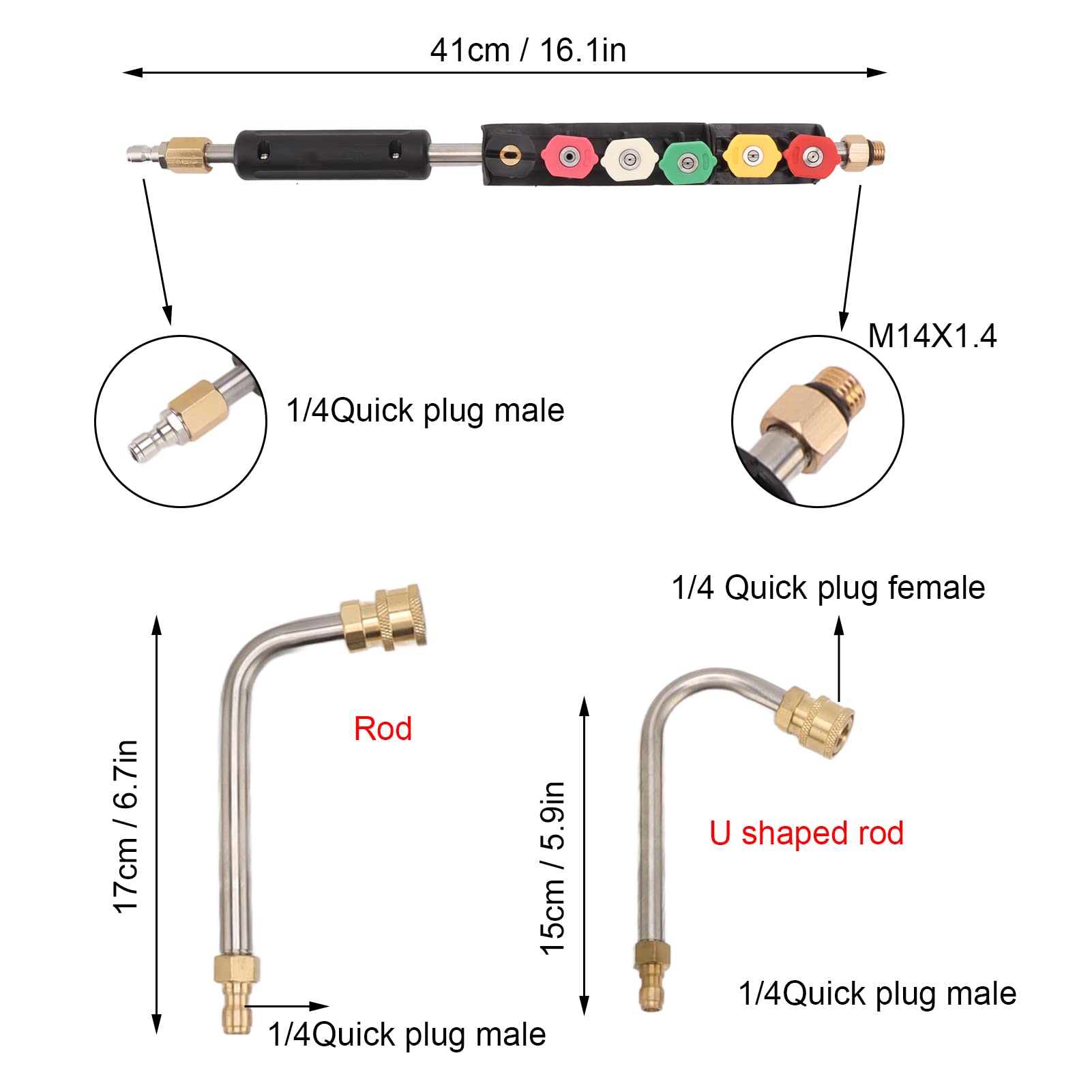 Varillas De Acero Inoxidable, Accesorios De Limpieza, Kit De Limpieza A Presión, Varilla De Extensión Para Lavadora A Presión, 5 Varillas Rectas, 3 Varillas Curvas, Lanza Para Lavadora Eléctrica