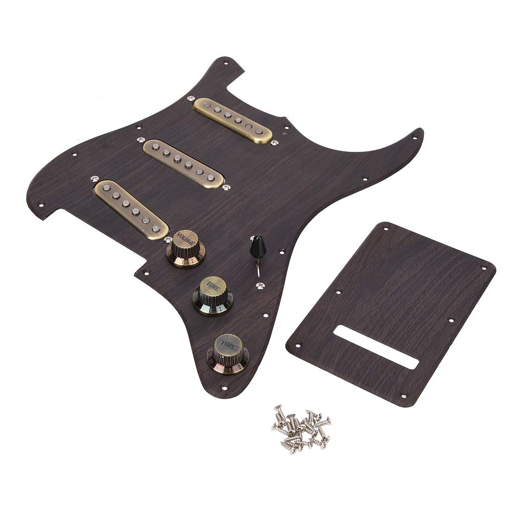 RiToEasysports Zestaw Przetworników Pickguard SSS Loaded w Stylu Vintage z płytą tylną, Lekkie Części Zamienne do Gitary dla Zespołów Muzycznych, Stop Aluminium + Drewno dla Miłośników Gitary