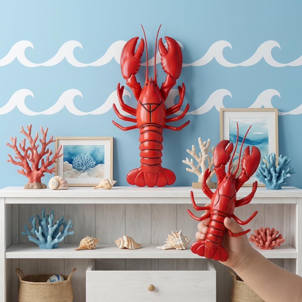 Gresorth 11.4 Inch Big Fake Lobster Figurine Plastic Lobster Decoration | 1 Pc, Realistic Sea toy, Fake Fish Decoration, Artificial Sea Creatures, for Home Kitchen Desktop Kids