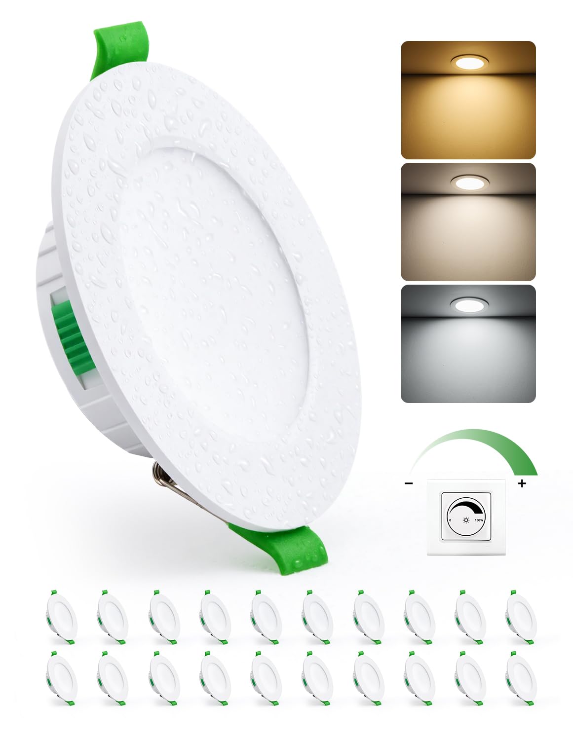 HOMEOW 20er Set LED Einbaustrahler 230V Dimmbar 68mm – 80mm Lochmaß, 5W LED Spots 230V Warmweiß Neutralweiß Kaltweiß, Einbauleuchten Deckenspots Einbau Ultra Flach IP44 für Bad