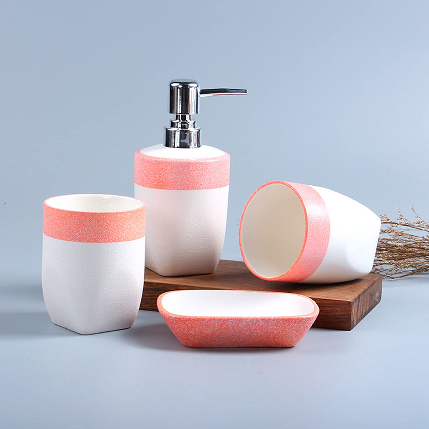 Set di Accessori per Il Bagno da 4 Pezzi Dispenser di Sapone Portaspazzolino Bicchiere Portasapone Completo per la Decorazione della casa dell'hotel Set di Accessori per Il Bagno,Blu