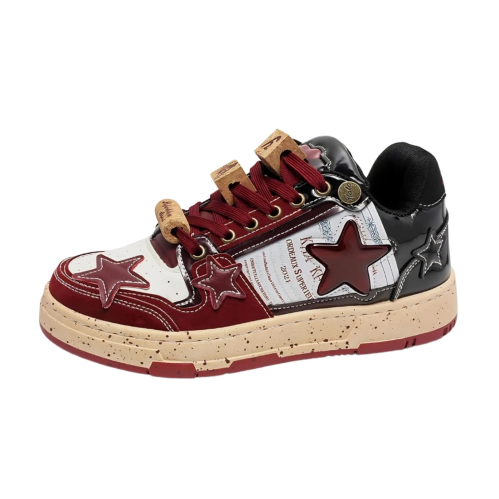 ZQW Y2K Burgundy Star Red Wine Chunky Sneakers for Women - Fashionable Casual Aesthetic Footwear Walking Platform Shoes