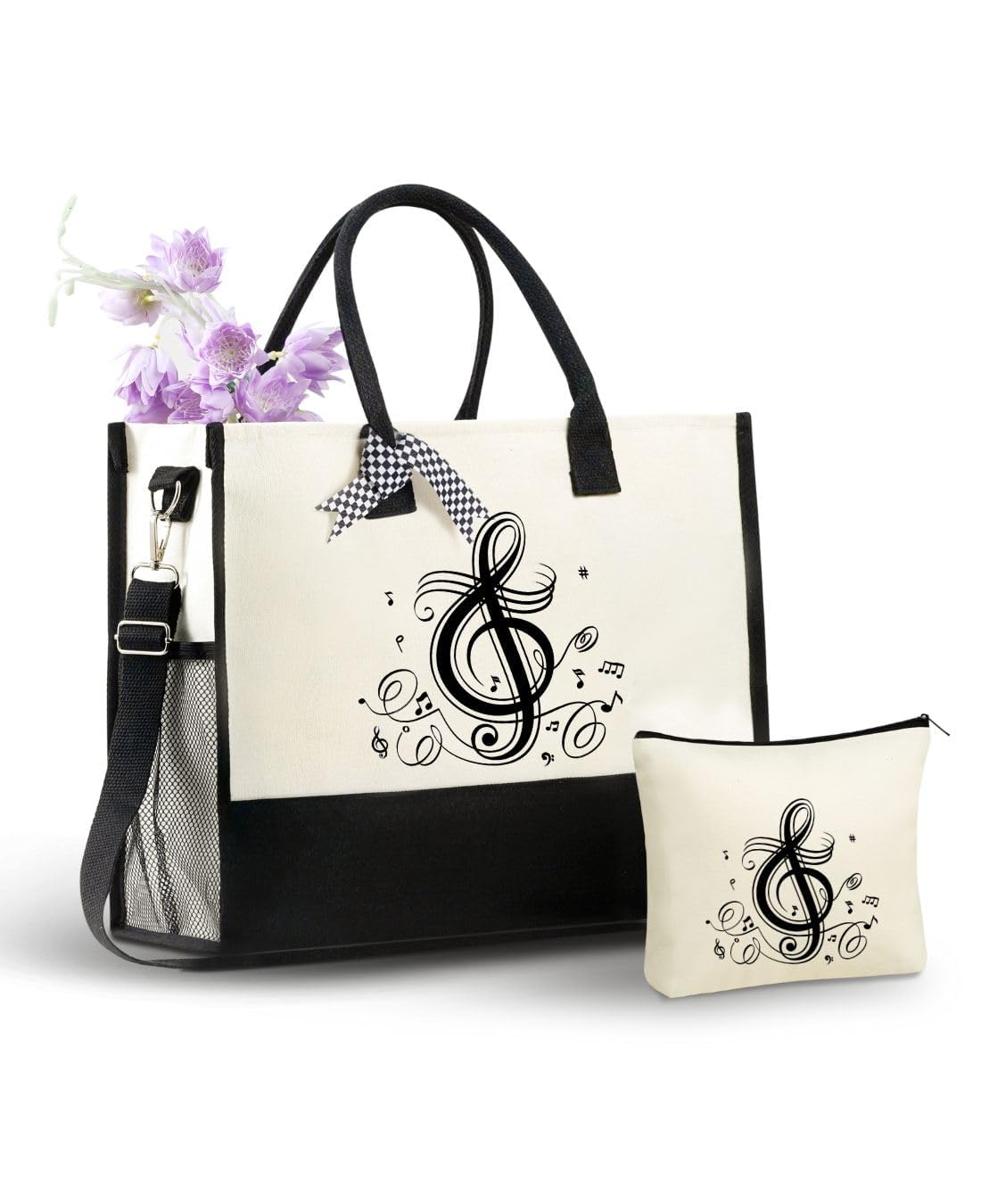 InnoBeta Music Gifts for Women, Canvas Tote Bag with Top Zipper Closure, Cool Music Lover Gifts