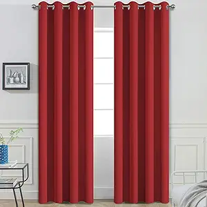 Yakamok Blackout Curtains for Bedroom,Thermal Insulated Blackout Grommet Top Drapes for Living Room,Red,52x96Inch, 2 Panels