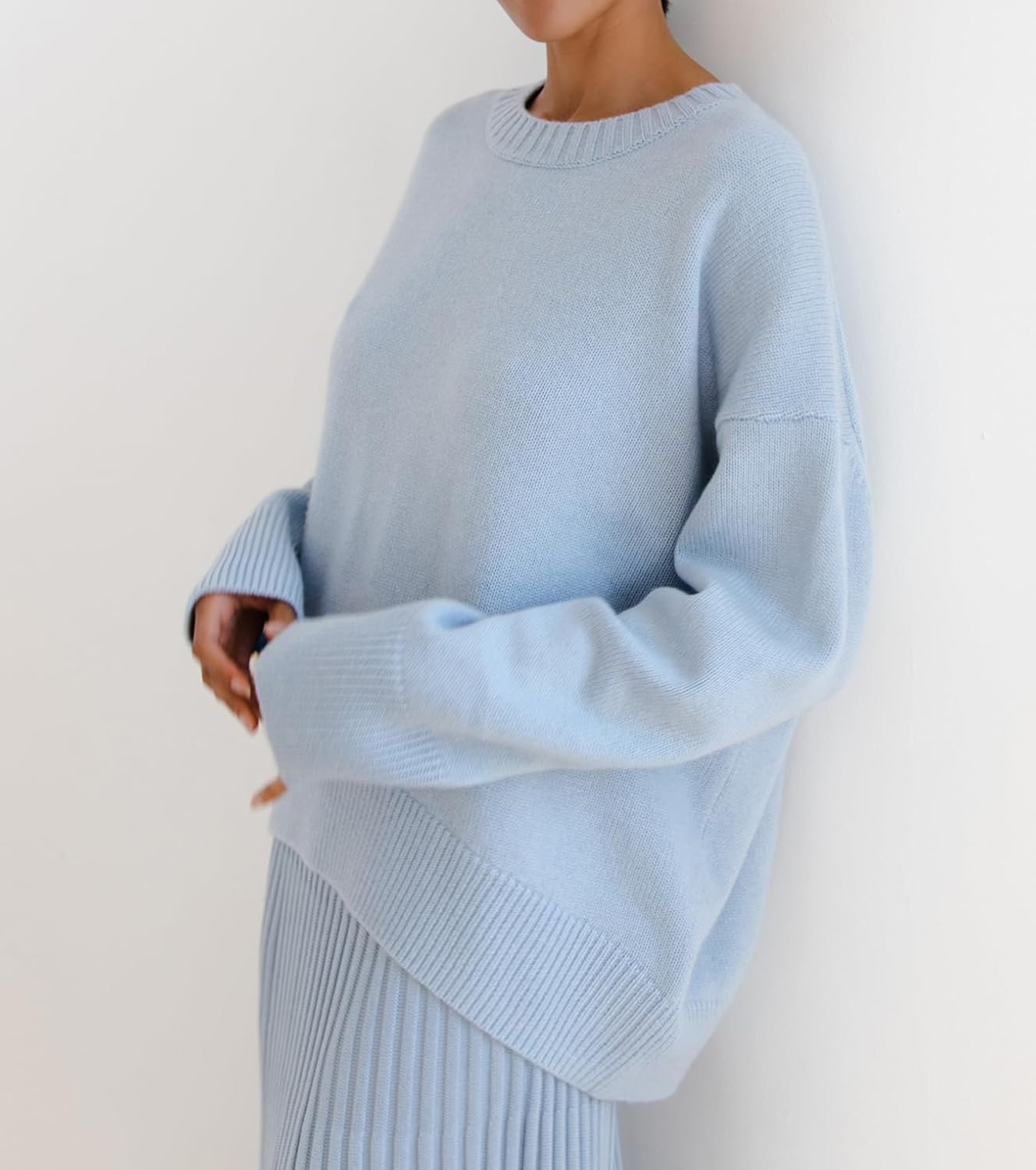 Ckikiou Oversized Crewneck Cute Slouchy High Low Sweater for Women Fall Winter Casual Long Sleeve Soft Knitted Pullover Top - Image 3