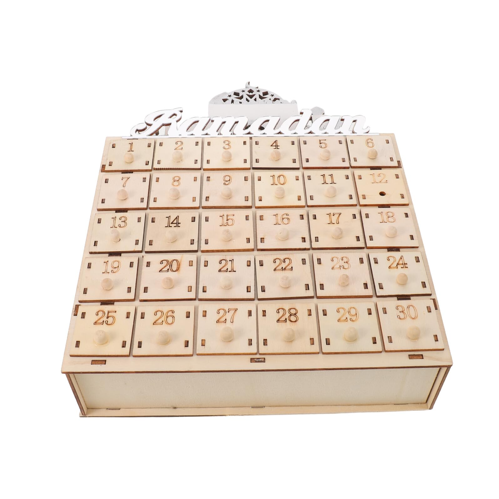 Ramadan Countdown Kalender 2026 aus Massivholz mit LED Beleuchtung 30-tage Eid Mubarak Adventskalender für Tisch und Kamin Dekoration