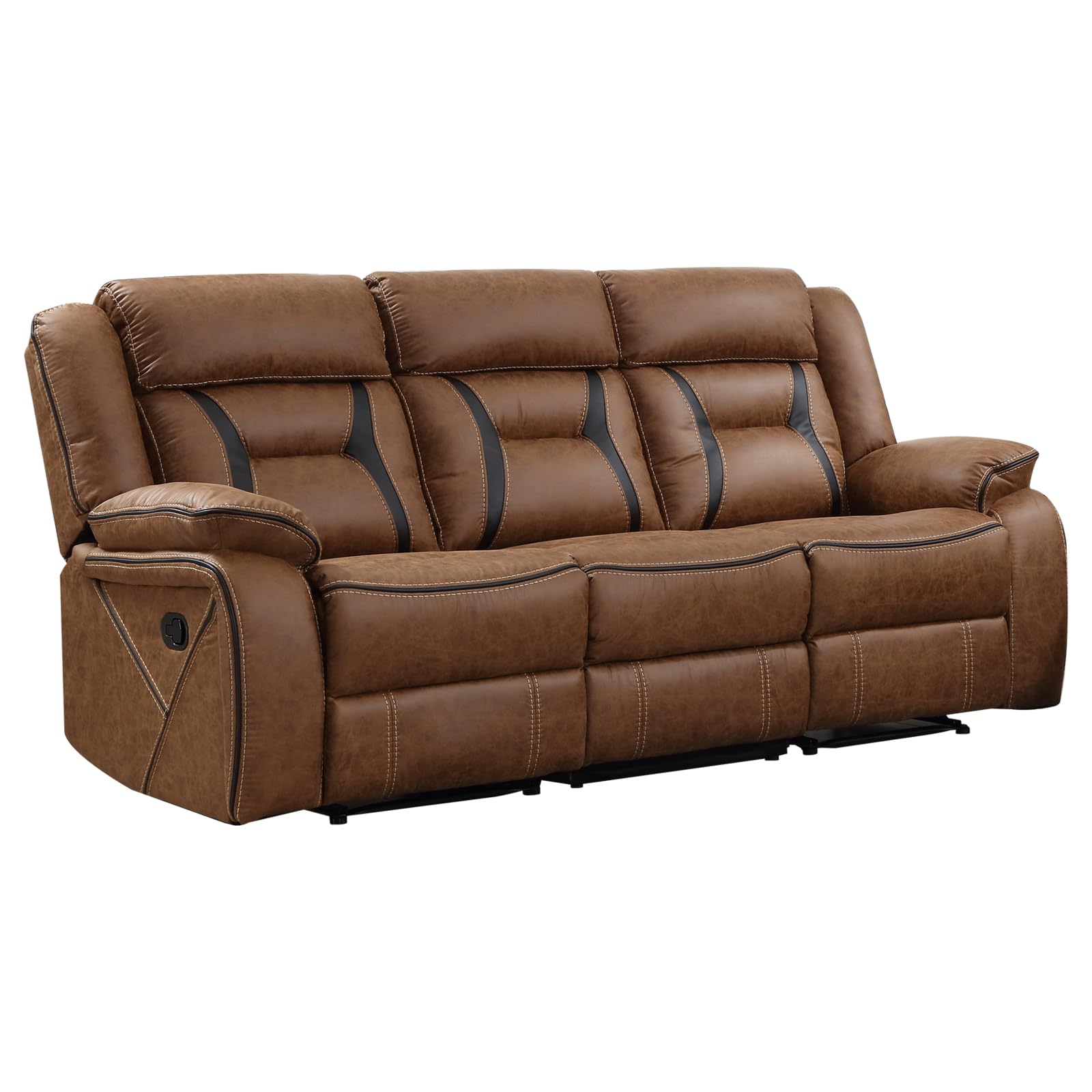 EBELLO Faux Leather Manual Reclining Sofa, 3 Seat Recliner Sofa Chair, Couch Furniture for Living Room, Furniture, Meeting Room, Brown (3 Seat Sofa) view 7