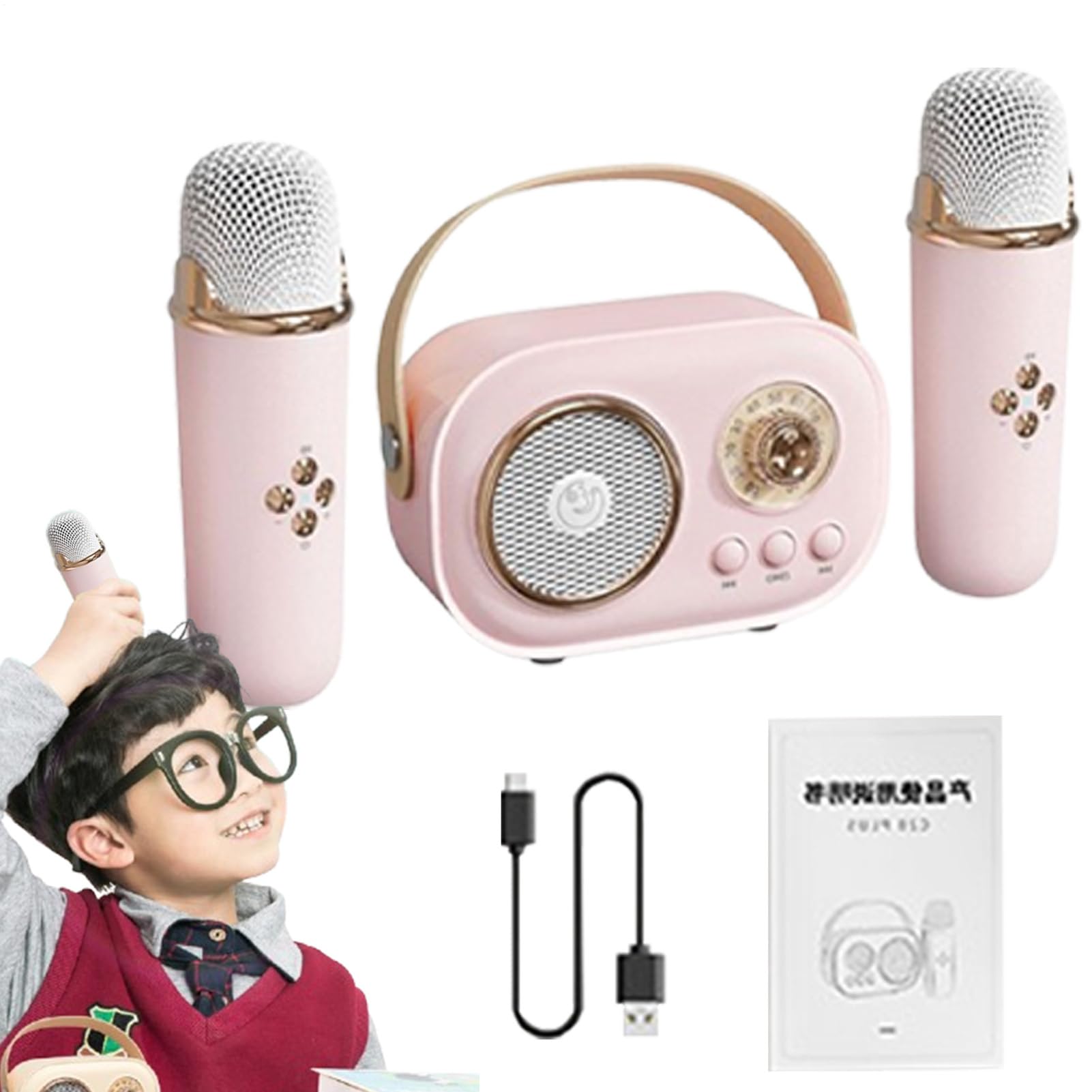 Set di altoparlanti per karaoke per bambini, per karaoke, wireless | portatile, per adulti, con cavo di ricarica, per viaggi