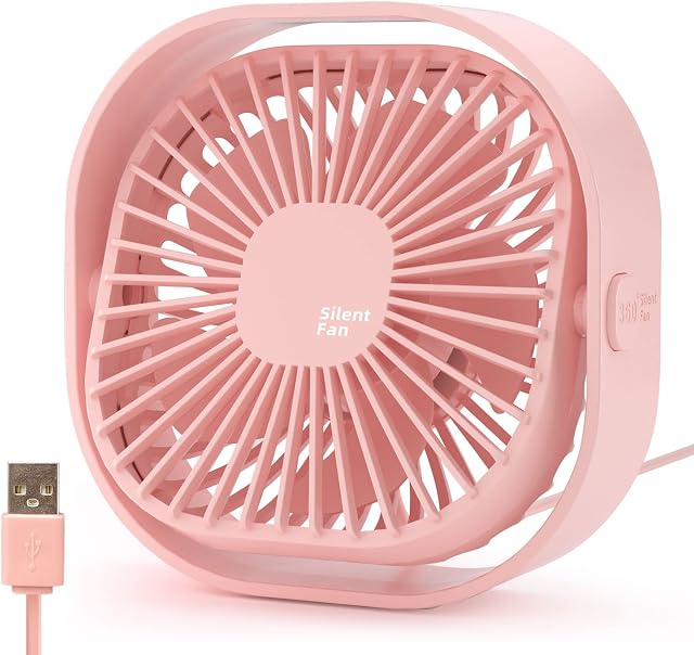 USB Desk Fan, Small Table Fans Mini Desktop Cooling Fan with 3 Speeds Adjustable, Personal Silent Bed Fans with Cable 360 Rotatable Strong Airflow for Home Office Bedroom Car, Hot Day Essentials
