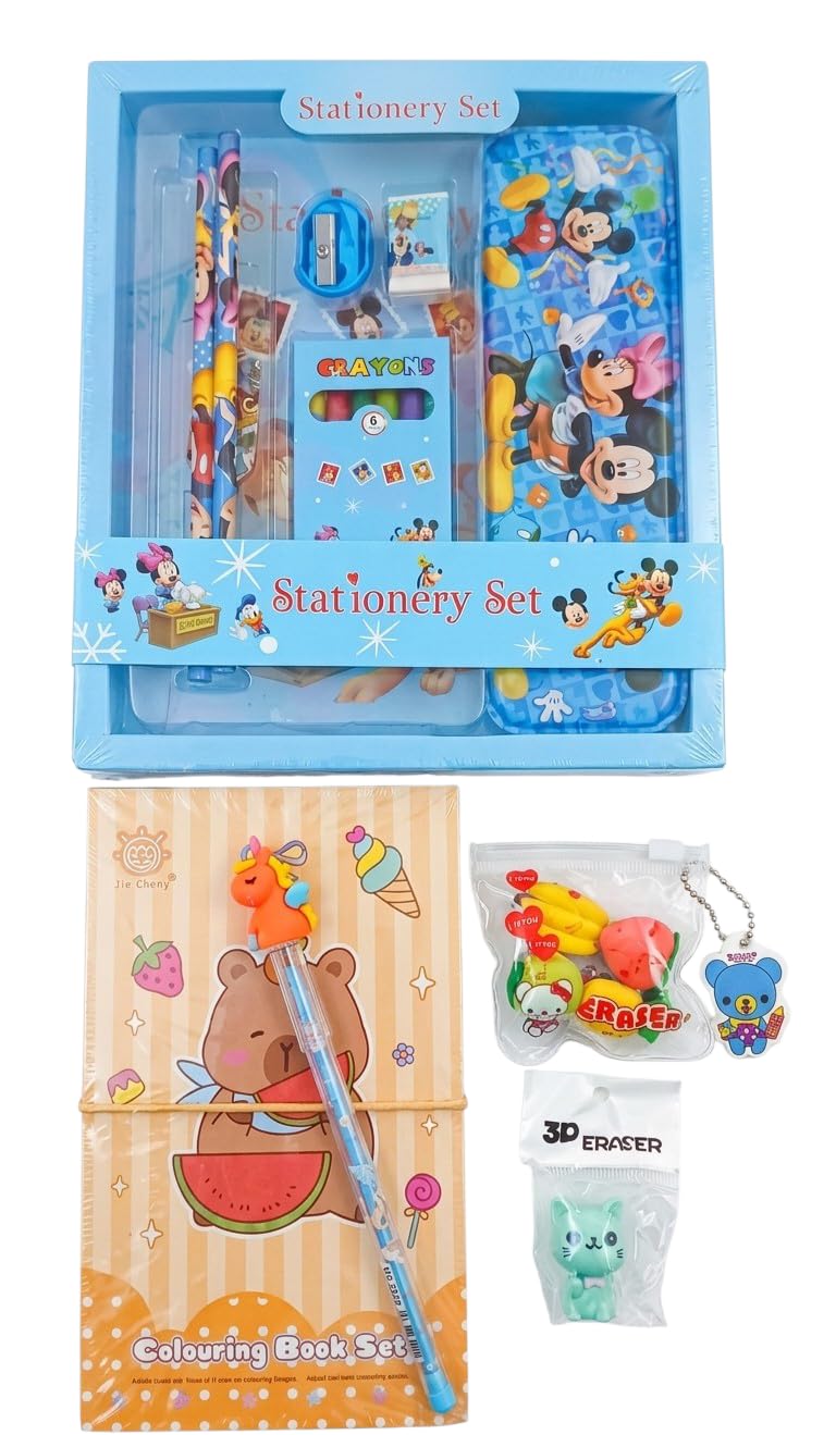 LushKart Kids Stationery Set 19 Pcs with Coloring Book | Ages 6-14 Years, Space Theme Pencil Box, Return Gift for Kids, Twin Color Pencils, Boys & Girls School Kit-image-6