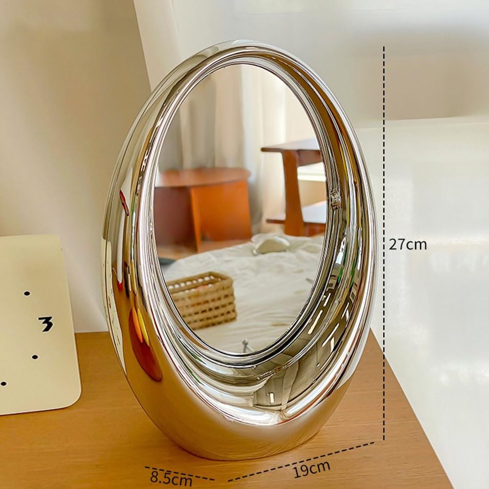 Tragbar Ovaler Tischspiegel, dekorativer Schminkspiegel for Schminktisch, Schlafzimmer oder Wohnzimmer(Weiß)