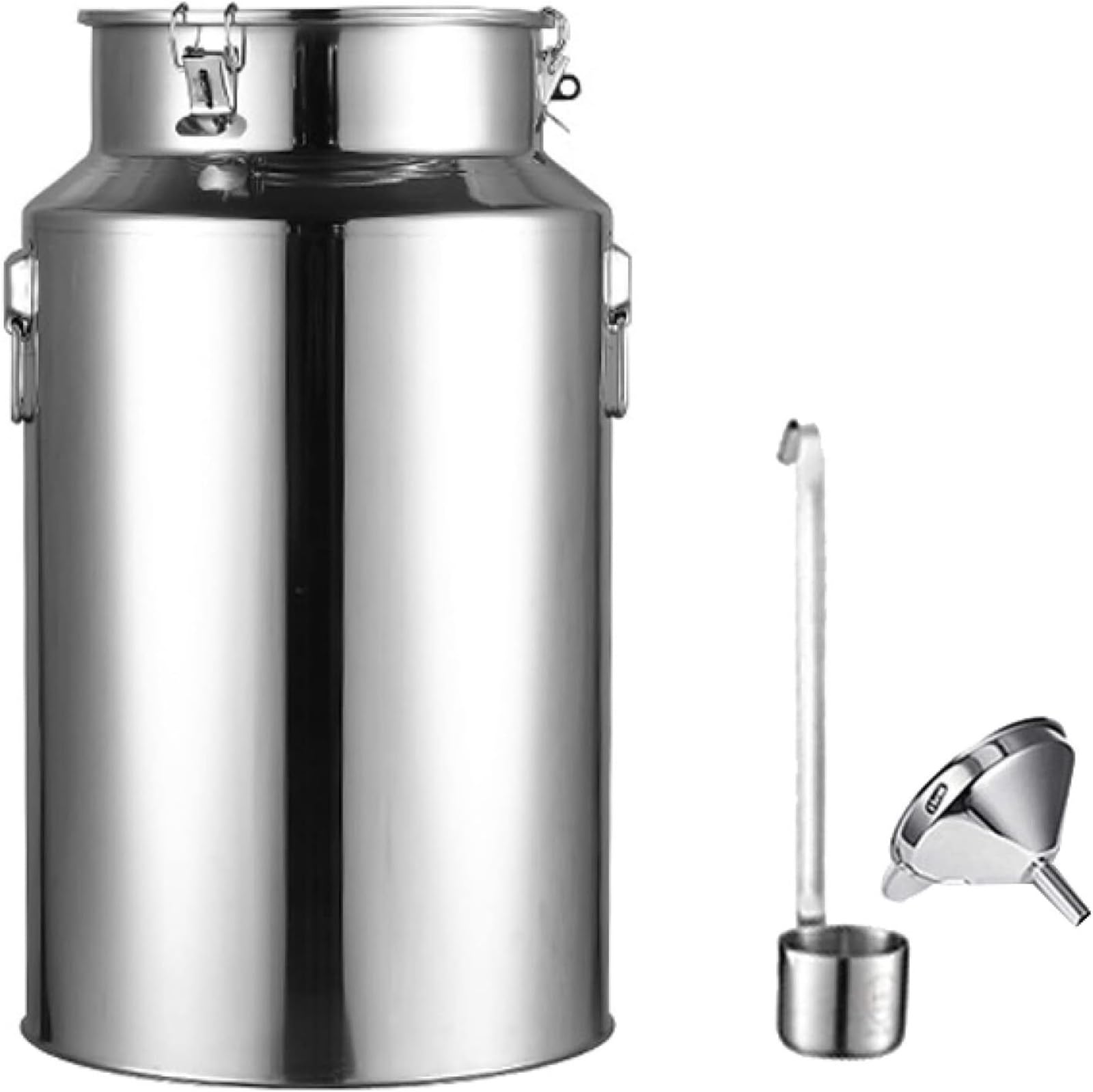 SaryEdge Airtight Stainless Steel Milk Can Storage Bucket - Heavy Duty Food Container with Funnel & Spoon for Dairy, Oil, and Cream Transport,Stainless st,58L,58L