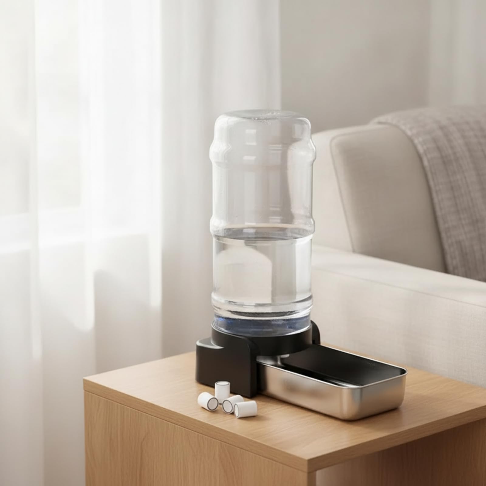 predolo Dispensador Agua con Depósito por Gravedad Dispensador Agua con Bandeja Acero Inoxidable Desmontable para Gatos, 8.6L