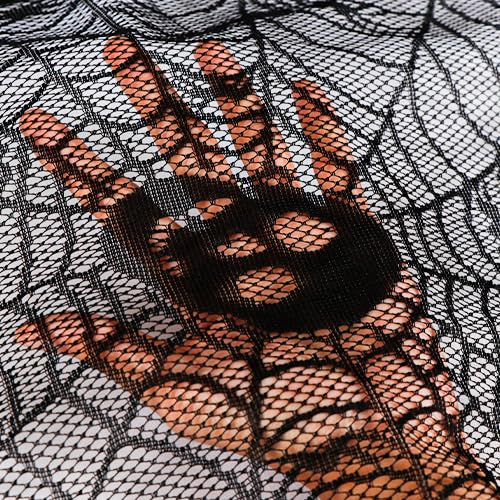 Image of AerWo Skull Spiderweb Halloween Fireplace Mantel Scarf Decorations Indoor