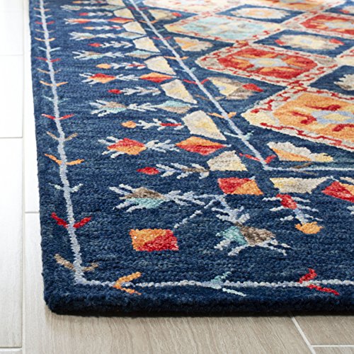 Tapete Handmade Boho de Lana 2' x 3' Navy/Orange miniatura 4