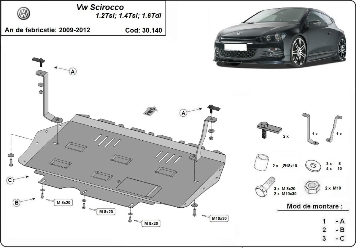 Protezione sottoscocca in acciaio Scut Protection per motore compatibile con Volkswagen Scirocco (2008-2017) Scut Protection