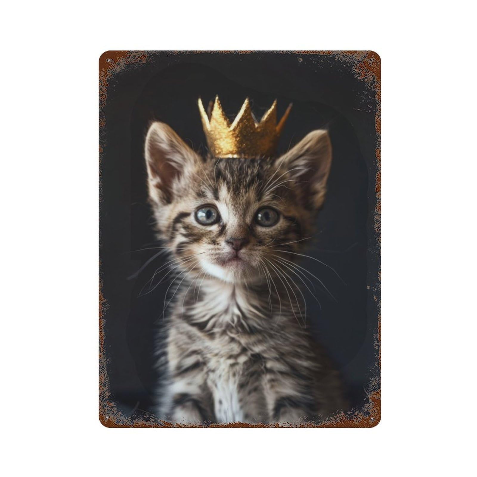 Cute Kitten King Rustic Tin Plaque 15.7"x11.8", Ideal for Shed, Workshop And Garage Wall Decor