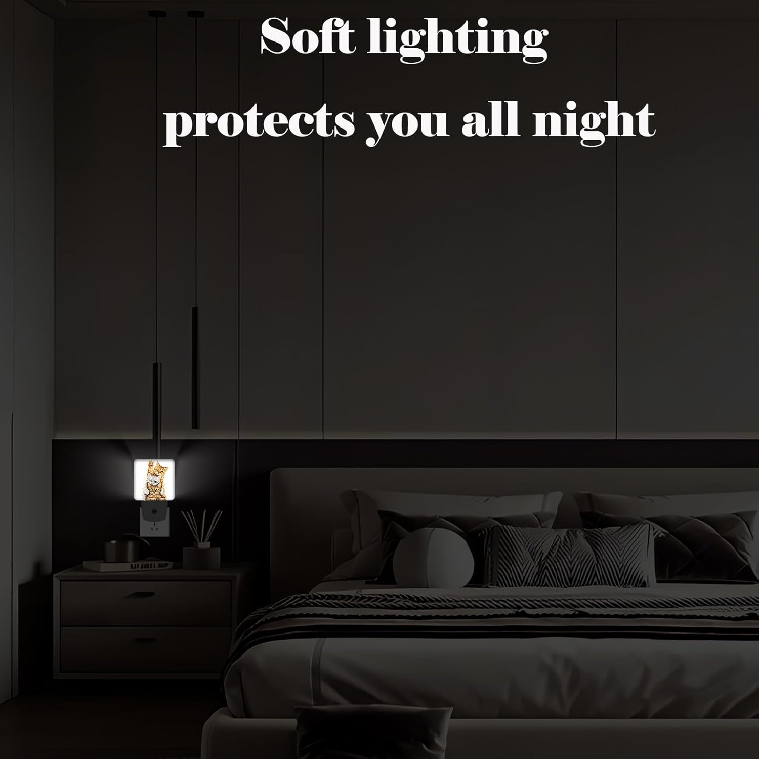 Three Cute Kittens Night Light,Plug Into Wall for Boys Girls Bedroom Decorative Square Night Light Lamp 0.5w Sleep Friendly