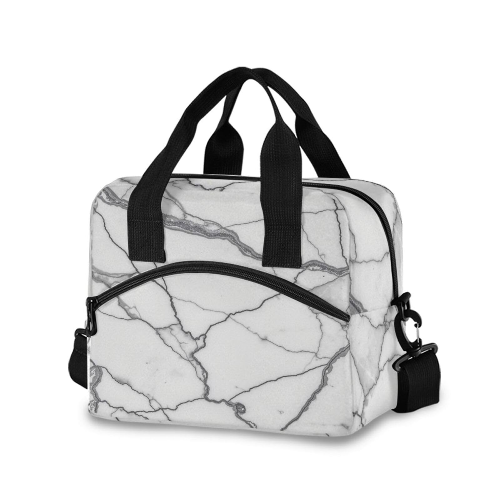 White Gray Marble Stone Lunch Bags for Women Lunch Tote Bag Lunch Box Water-resistant Thermal Cooler Bag Lunch Organizer for Working Picnic Beach